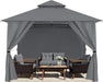 10X12 Outdoor Gazebo - Patio Screened Gazebo with Curtains and Windows for Deck, Lawn and Backyard (Dark Gray)