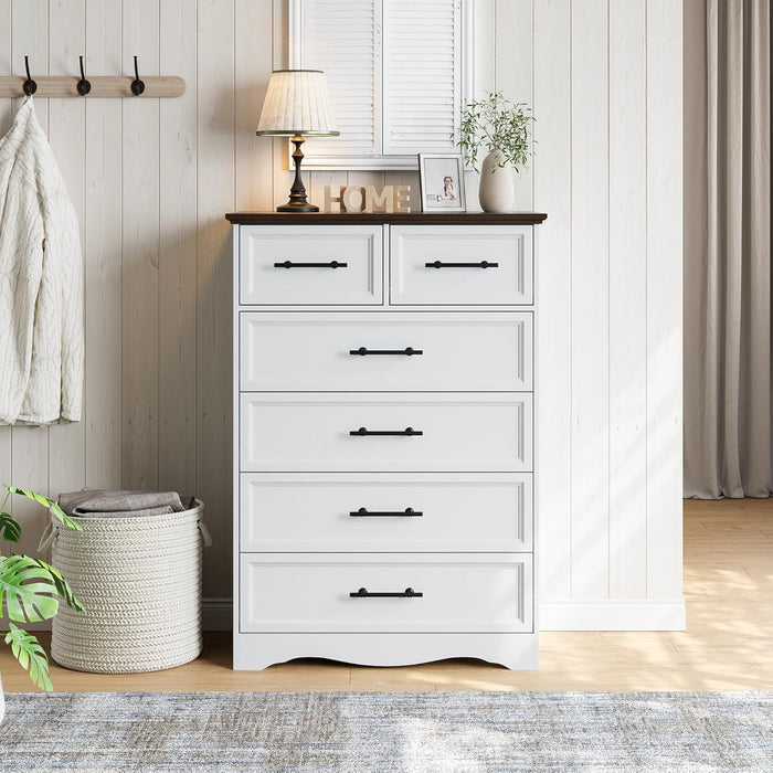 White 6 Drawers Dresser for Bedroom, 44" Tall Modern Dresser & Chest of Drawers with Brushed Metal Handle, Wood Closet Organizers and Storage Cabinet for Bedroom, Living Room