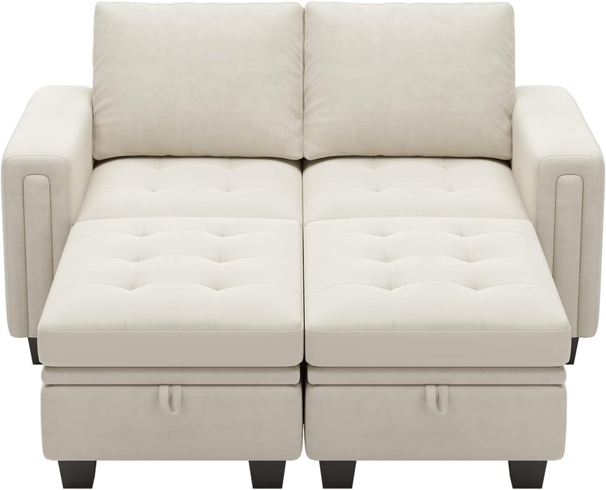 Velvet Modular Sectional Sofa Couch with Storage Convertible Sectional Sleeper Sofa Couch Bed Set with Reversible Chaise Beige