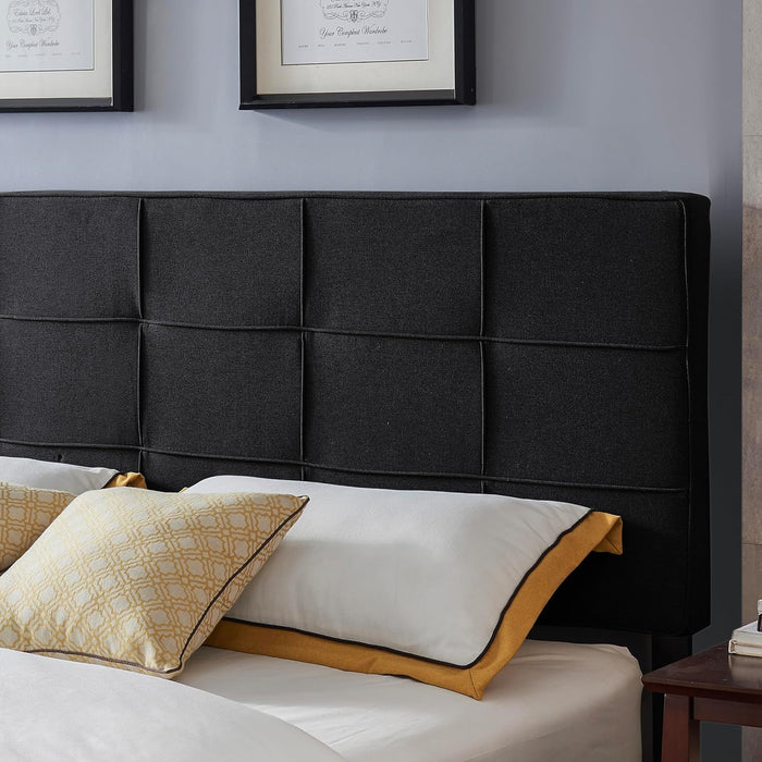 King Size Upholstered Headboard with Tufted Waffle Stitching Design, Adjustable Height, Modern Style, Perfect for Bedroom (Black)