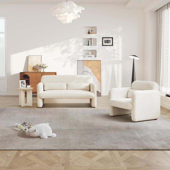 33.9'' Upgrade Lambswool Fabric Accent Chair with Arms, Modern Single Sofa Chair Armchair Upholstered Comfy Reading Arm Chair for Bedroom, Living Room