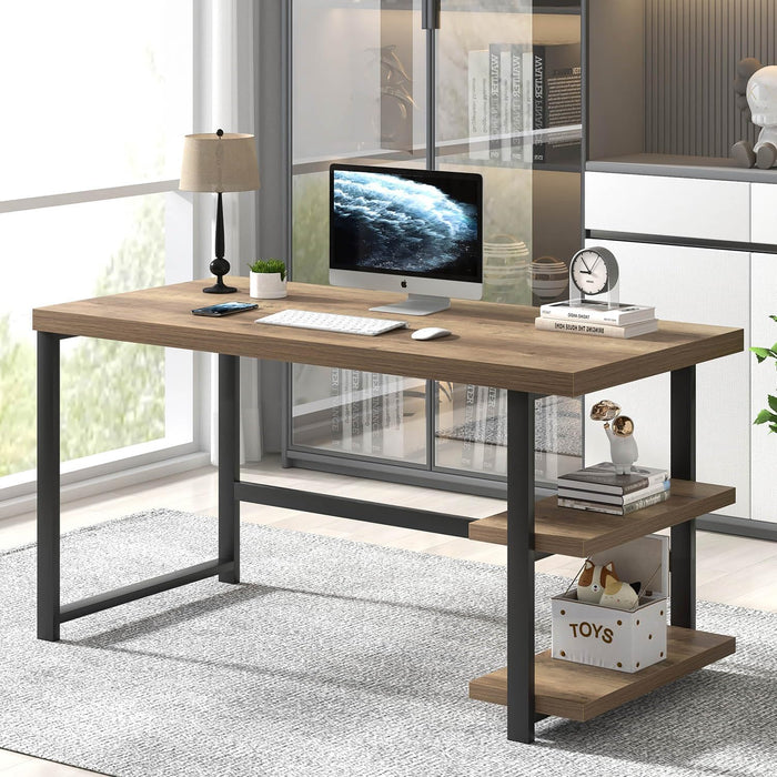 Computer Desk, Wood and Metal Home Office Desk with Storage Shelves, Small Study Writing Table Workstation for Bedroom Living Room, Rustic Oak, 47 Inch
