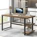 Computer Desk, Wood and Metal Home Office Desk with Storage Shelves, Small Study Writing Table Workstation for Bedroom Living Room, Rustic Oak, 47 Inch