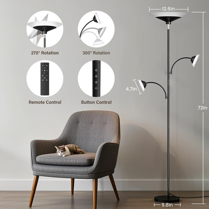 42W 3-Light Torchiere Floor Lamp, LED Tree Standing Lamp