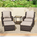 5 Pieces Patio Furniture Set with 2 Ottomans, 1 Side Table and 2 Outdoor Chairs Patio Conversation Set with 4" Removable Seat Cushions and Wide Armrest for Garden, Backyard, Porch (Beige)