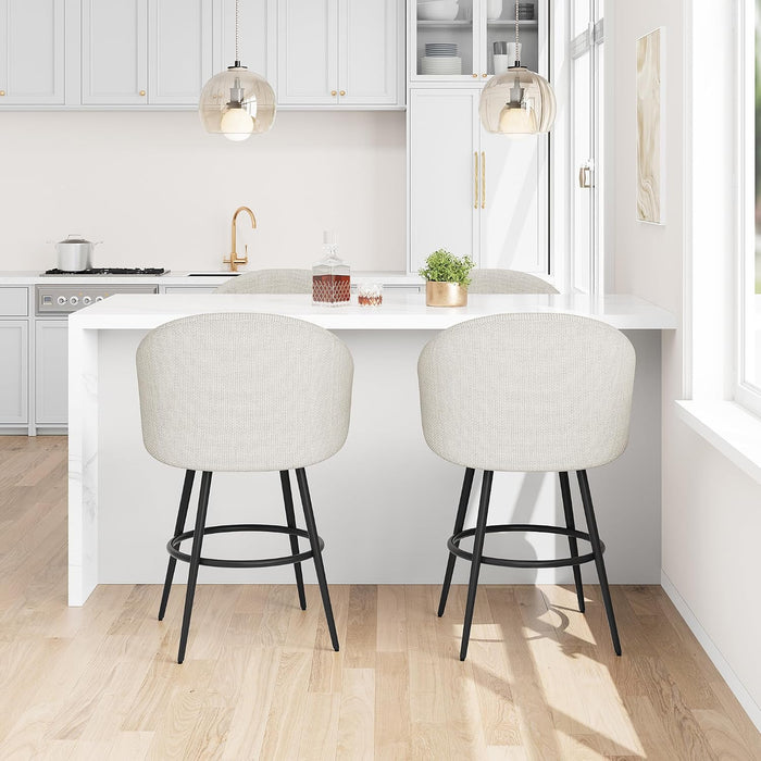 25.4″ 360° Swivel Bar Stools Set of 2 for Kitchen Island,Beige Linen | Upholstered Counter Height Barstools with Back, Modern Bar Chair with Sturdy Metal Frame and Footrest for Dining Room