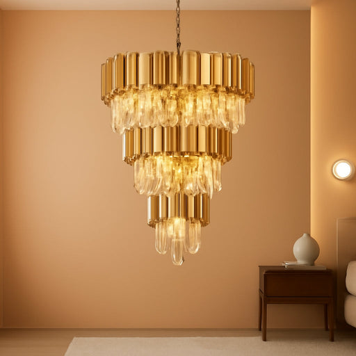 Luxurious Gold Crystal Five Tier Chandelier Ceiling