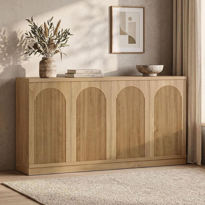 63" Sideboard Buffet Cabinet with Storage, Fluted Credenza
