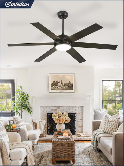 58 Inch Ceiling Fans with Lights and Remote, Black Indoor/Outdoor Ceiling Fan with Quiet Reversible DC Motor, 6 Speeds, 3CCT, 6 Blades Large Ceiling Fan for Living Room Bedroom Patio