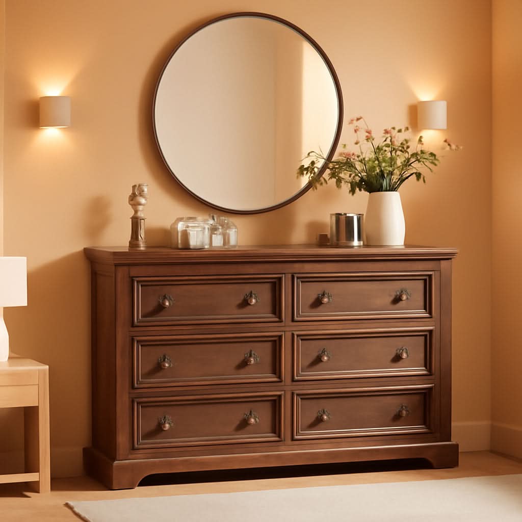 54 Inch Farmhouse Six Drawer Dresser Barnwood — ShipItFurniture