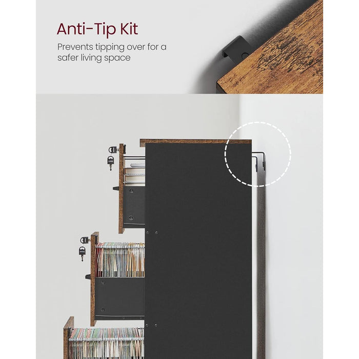 Brown Filing Cabinet with Lock & Printer Stand