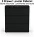 3-Drawer Lateral File Cabinet, 36 Inch Wide, Locking, Black
