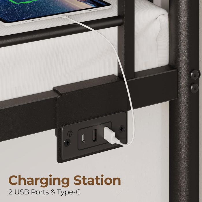 Metal Bunk Bed FullOverFull USB Charging MatteBlack