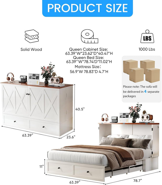 White Queen Murphy Versatile CabinetBed With Mattress
