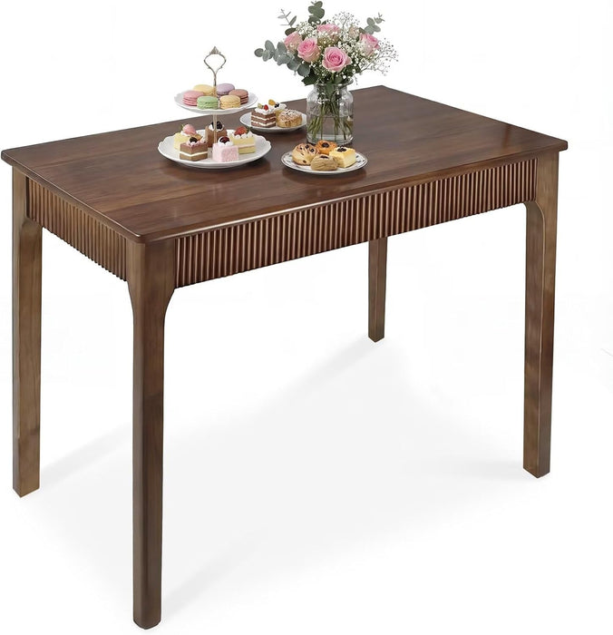 31.5" Solid Wood Dining Room Table, Rectangular Kitchen Real Wooden Table | 2 Person Modern Farmhouse Mid Century Fluted Design Furniture Desk for Home,Small Space,Apartment,Living Room Walnut