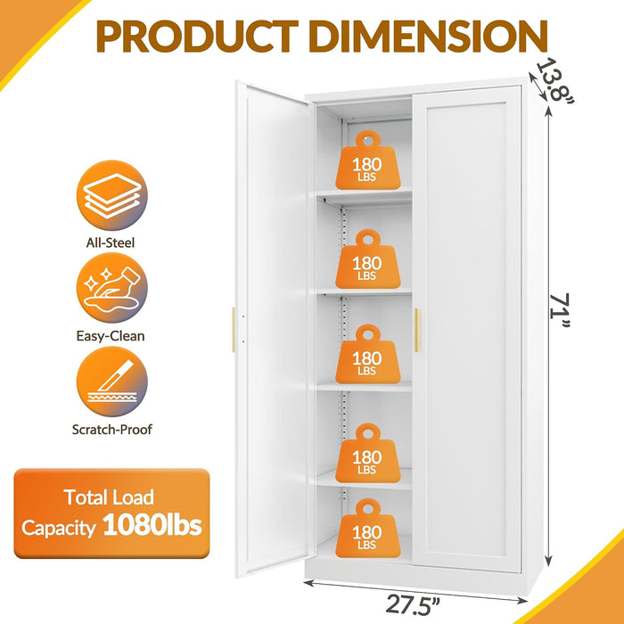 71 Inch IndustrialGrade Steel Storage Cabinet White