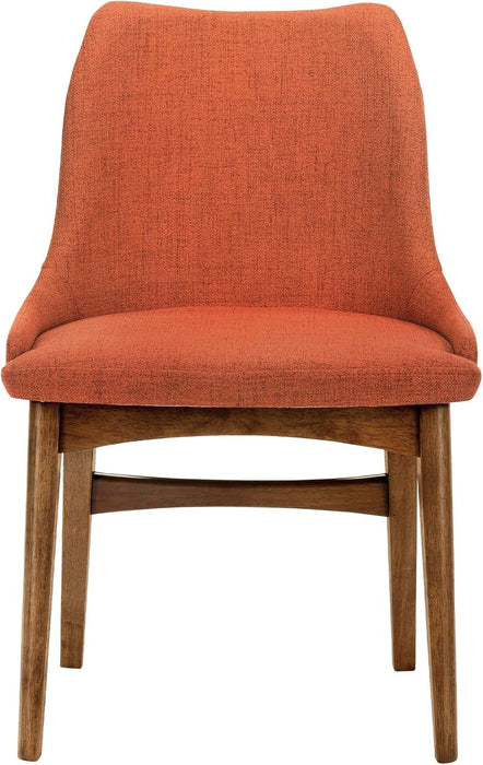 Azalea Orange Fabric and Walnut Wood Dining Side Chairs - Set of 2