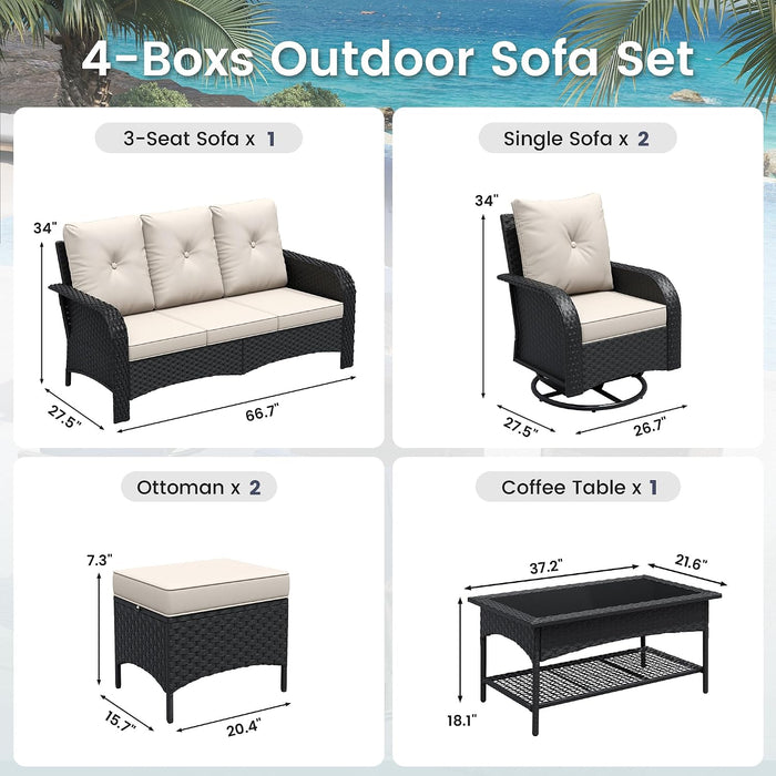 Patio Furniture Set 2 High-Back Swivel Chairs Conversation Set