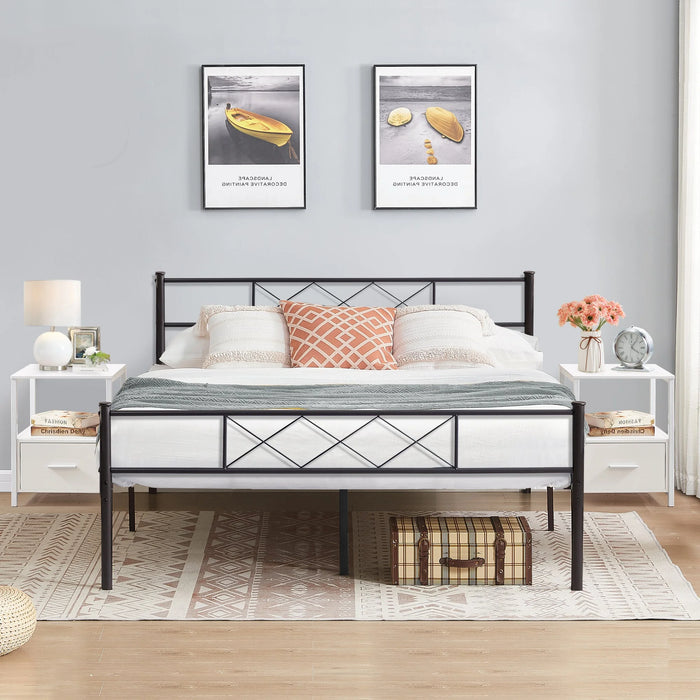 3-Piece Modern Bedroom Sets Include Queen Bed Frame + 2 White Nightstands