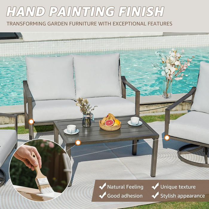 4 Piece Rope Back Patio Furniture Set, 2 Swivel Rockers
