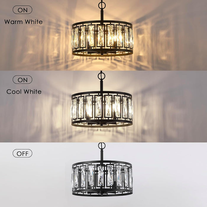 Matte Black Crystal Chandelier Featuring Four Lights