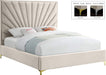 Eclipse Collection Modern | Contemporary Velvet Upholstered Bed with Channel Tufted Design and Complete Sets of Gold and Chrome Legs Included, Queen, Cream
