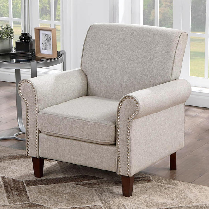 Upholstered Living Room Chair - Large Comfy Fabric Accent Chair Single Sofa with Cushion, Rolled Armrest & Nailhead Trim, Mid Century Farmhouse Armchair for Bedroom, Office, Beige