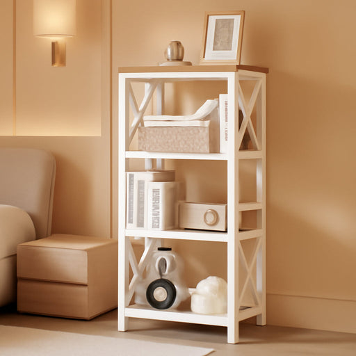 Narrow FourTier BookshelfUnit With Robust MetalFrame