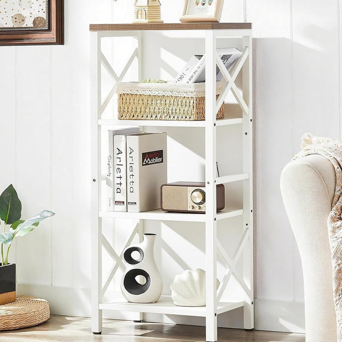 Narrow FourTier BookshelfUnit With Robust MetalFrame
