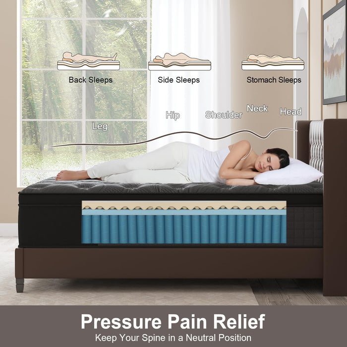 Queen Mattress, 12 Inch Hybrid Mattresses Black with Gel Memory Foam and Individually Pocket Innerspring Medium Firm for Motion Isolation, Edge Support, 100 Night Trial