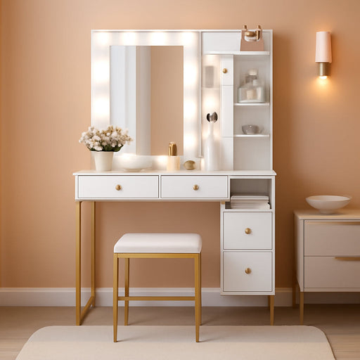 40Inch Makeup Vanity With Lighted Mirror WhiteFinish