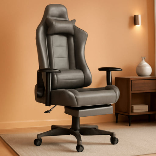 Gaming Chair with Footrest, Racing Style Computer Chair for Adult, Adjustable Reclining Backrest and Lumbar Support, Stylish High Back Chair for Gaming and Office (Dark Grey)