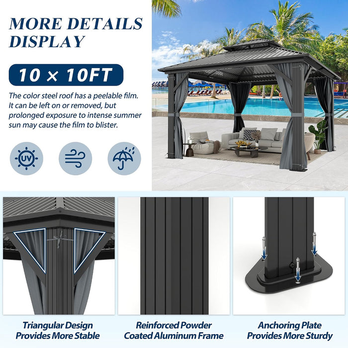10x10 Outdoor Gazebo Weatherproof Privacy Curtains