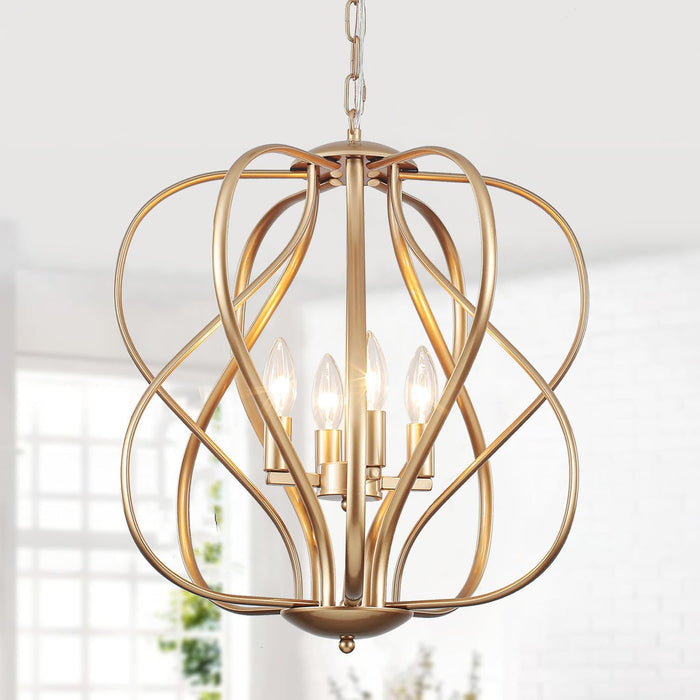 17" Gold Chandelier Geometric Metal Modern Industrial Chandeliers Lighting for Farmhouse Living Room Entryway Kitchen
