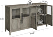 55” Large Buffet Cabinet with Storage, Sideboard Buffet Cabinet with Glass Doors, Modern Farmhouse Storage Cabinet Table for Kitchen Dining Room, Living Room (Grey, Glass with 4 Doors)