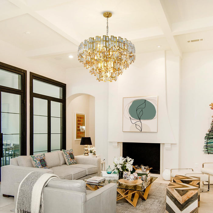 Modern Gold Crystal Chandelier 19-Light Foyer Dining Room Fixture