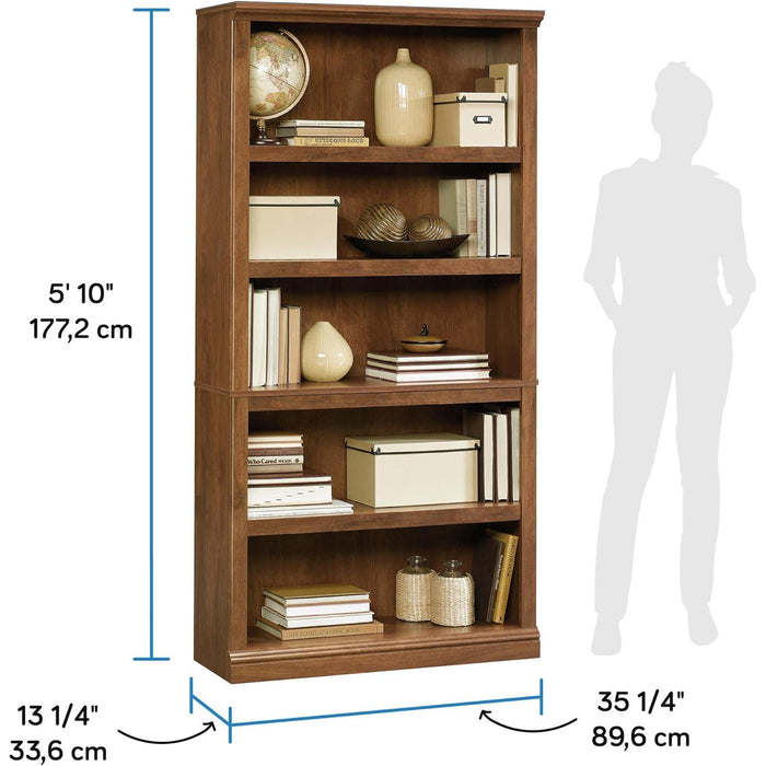 Miscellaneous Storage 5 Split Bookcase/Book Shelf, L: 35.28" X W: 13.23" X H: 69.76", Oiled Oak Finish