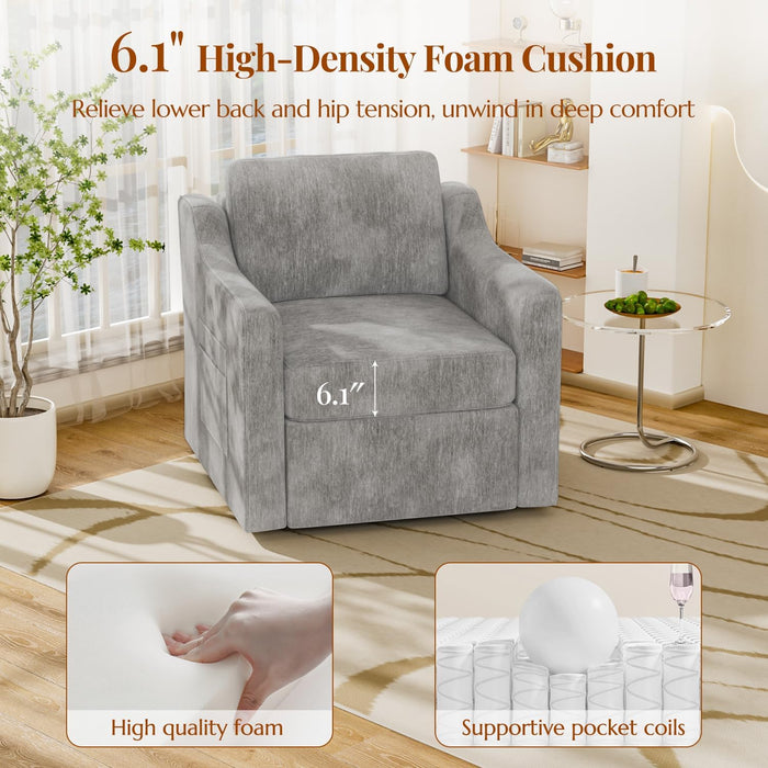 Grey Velvet Upholstered 360 Degree Swivel Armchairs