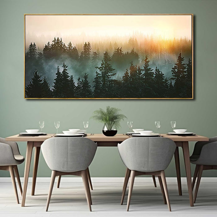 Large Foggy Forest Canvas Wall Art Landscape Mountain Painting 30X60 Inch Framed Wall Art for Bedroom Living Room Kitchen Office