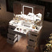 White Makeup Vanity Desk 9 Drawers Wood Dressing Table with 3 Mirrors, Glass Top, Hidden Storage Shelves, LED Lighted