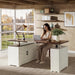 55'' Farmhouse L Shaped Standing Desk with Outlets and Drawers
