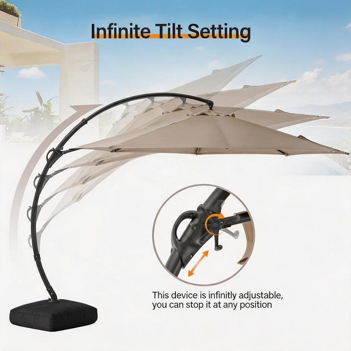 Outdoor Patio Umbrella with Base Included, 12 FT Deluxe Curvy Cantilever Umbrella Heavy Duty Offset Hanging Umbrella with 360° Rotation for Market, Pool, Garden, Backyard, Deck (Beige)