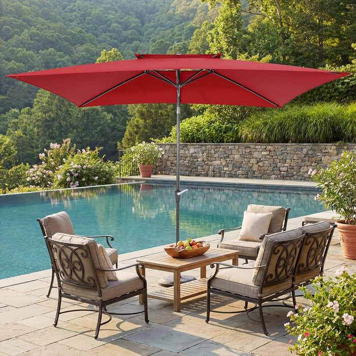 4-6 foot patio umbrellas MF Studio 6-Piece Outdoor Dining Set with 10 ft 3-Tier Umbrella, 4 Sta summitlivin or any other outdoor activity Patio Umbrella Table And Umbrella