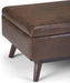 Owen 34 Inch Wide Mid Century Modern Rectangle Coffee Table Storage Ottoman in Distressed Chestnut Brown Vegan Faux Leather, Assembled, for the Living Room, Entryway and Family Room