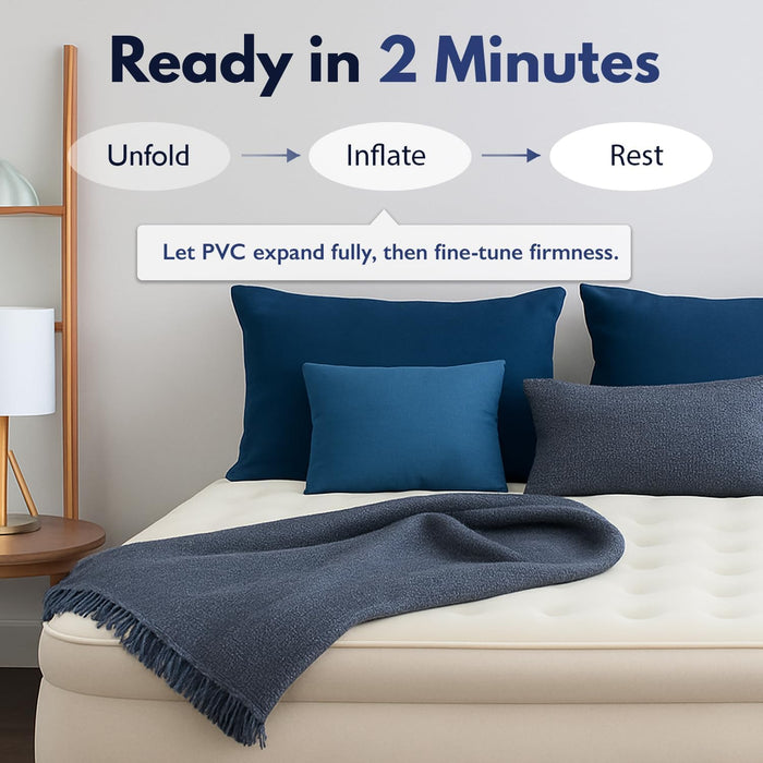 Luxury Built-In Pillow Top Queen Air Mattress with Built-In High-Speed Pump Best for Home, Camping, Guests, 20" Queen Size Double High Airbed, Blow up Mattress, Waterproof, 1-Year Warranty