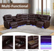 Power Recliner Sectional Sofa with LED Lighting, Breathing Leather Corner Couch with USB Port and Storage Console, Cup Holders– Home Theater & Living Room Seating (Brown)
