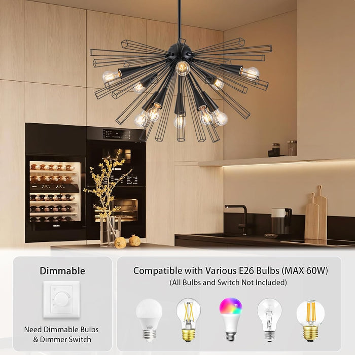 Black 33 Inch Sputnik Chandelier Contemporary Dining