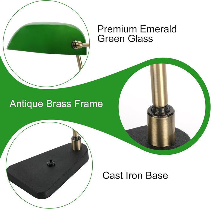 EmeraldGreen Bankers Desk Lamp CastIron Base Swivel