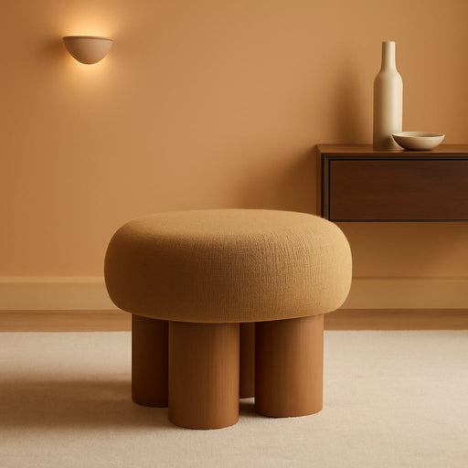16.54''Mushroom Stool,Modern Fabric Ottoman Foot Rest,Teddy round Foot Stool with Three Legs under Desk,Small Stool for Living Room, Bedroom and Kitchen (Brown)
