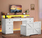 Antique White Computer Workstation Stool With Drawers